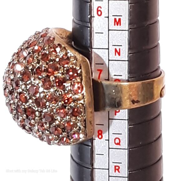 Glittery Jumbo Dome Cocktail Ring Amber Stone Pave Pattern Adjustable - Picture 8 of 8